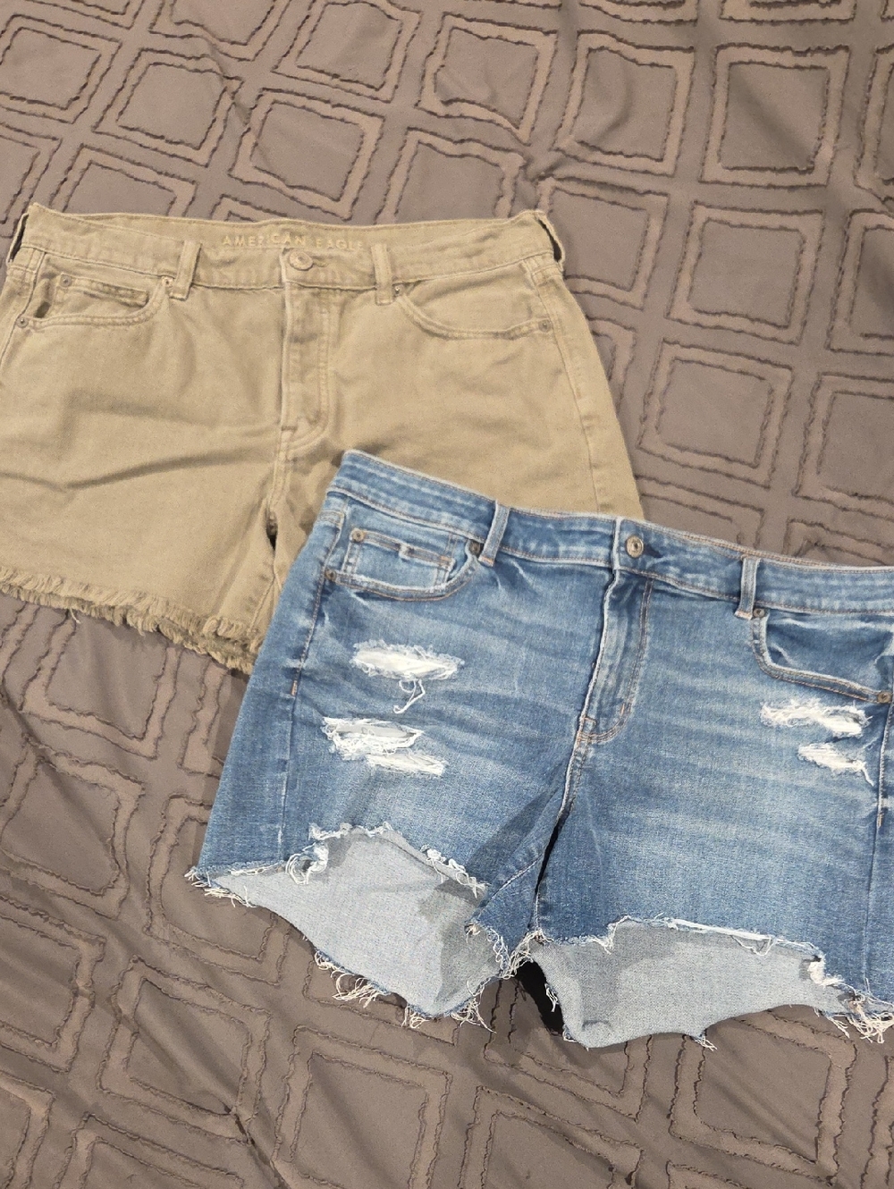 American Eagle Outfitters Green and Blue Frayed Hem Jean Shorts Bundle